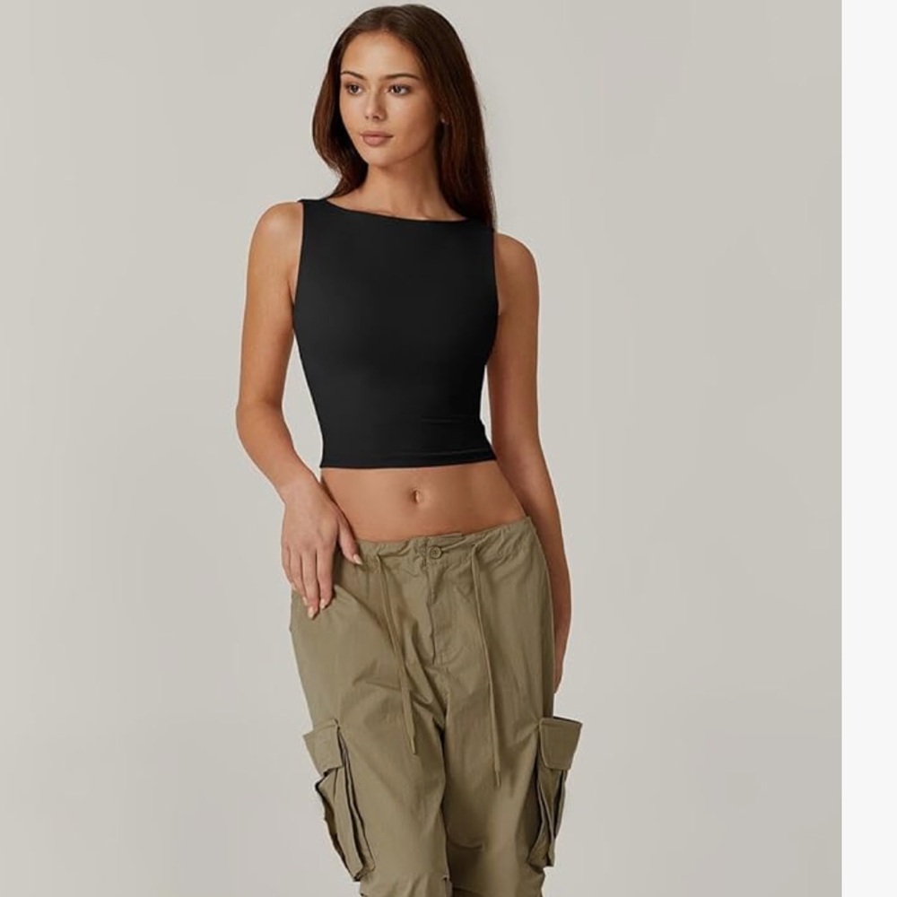 Women's Sexy‎ Open Back Sleeveless Crop Tank High Neck Slim Fit Cropped Top Y2K - Picture 5 of 8